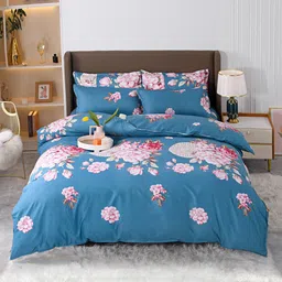 JC HOME Blue Floral Printed Single Sheet With 2 Pillow Cover & A Quilt Cover image 5