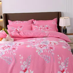 JC HOME Pink & White Printed Double Queen Bedding Set image 4