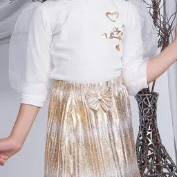 Peppermint Infants Self Design Puff Sleeves Top With Skirt image 2