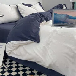 JC HOME Navy Blue & White Single Bedding Set image 3