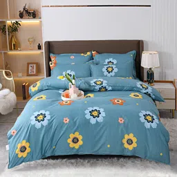 JC HOME Blue & Yellow Printed Double King Bedding Set With Quilt Cover image 3