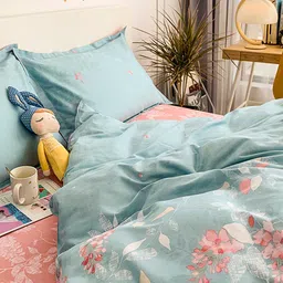 JC HOME Blue  Mauve Printed Cotton Single Bedding Set image 5