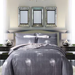 JC HOME Grey & White Printed Double Queen Bedding Set With Quilt Cover image 5