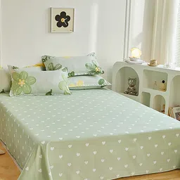 JC HOME Green & White Floral Printed Double King Bedding Set image 2
