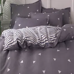 JC HOME Grey & White Geometric Printed Bedding Set & 2 Pillow Covers & Quilt Cover image 4