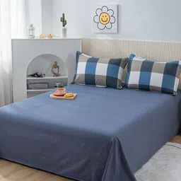 JC HOME Blue  White Printed Double Extra Large Bed Pure Cotton Bedding Set image 4