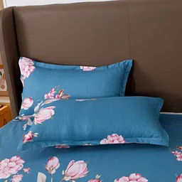 JC HOME Blue Floral Printed Single Sheet With 2 Pillow Cover & A Quilt Cover image 4