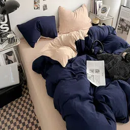 JC HOME Khaki & Blue Solid Polycotton 1 Piece Double King Regular Bedding Set image 2