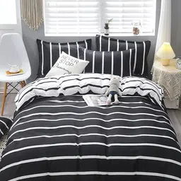 JC HOME Black & White Striped Single Bedding Set image 3
