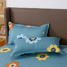 JC HOME Blue & Yellow Printed Double King Bedding Set With Quilt Cover image 4