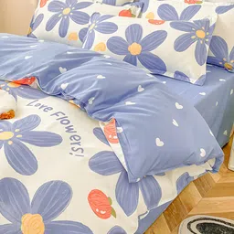 JC HOME White & Blue Floral Printed Double King Bedding Set image 4