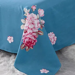 JC HOME Blue Floral Printed Single Sheet With 2 Pillow Cover & A Quilt Cover image 2