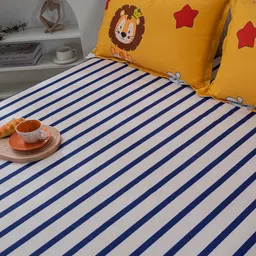 JC HOME Yellow & Blue Striped Pure Cotton Double King Bedding Set image 5