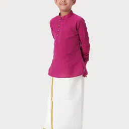 Ramraj Boys Woven Design Mandarin Collar Pure Cotton Kurta With Dhoti image 2