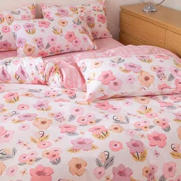 JC HOME White & Pink Printed Pure cotton Double Extra Large Bedding Set image 5