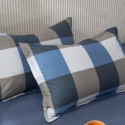 JC HOME Blue  White Printed Double Extra Large Bed Pure Cotton Bedding Set image 2