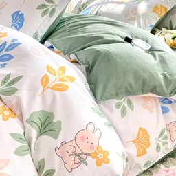 JC HOME White  Green Printed Double King Bedding Set image 2