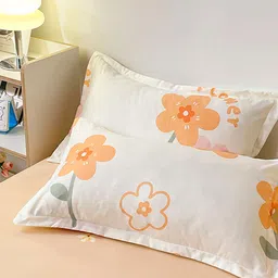 JC HOME White & Orange-Colored Floral Printed Single Bedding Set image 5
