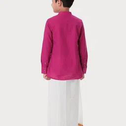 Ramraj Boys Woven Design Mandarin Collar Pure Cotton Kurta With Dhoti image 3