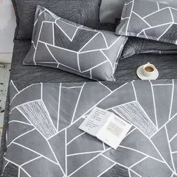 JC HOME Grey  White Printed Double Queen Bedding Set image 4