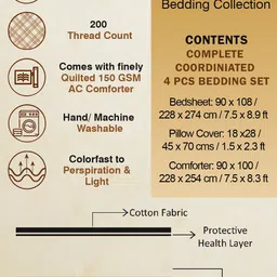 SWAYAM Beige Printed Double King Quilted 150GSM Pure Cotton Reversible Bedding Set image 3