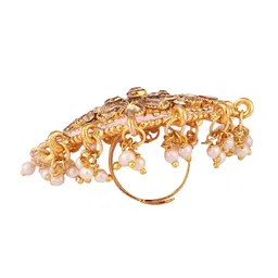 ANIKAS CREATION Gold-Toned Embellished With Pearls Adjustable Finger Ring image 3