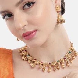 MANSIYAORANGE Gold-Plated Temple Theme Choker With Earrings Set image 1