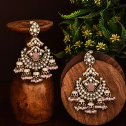 Anvik Gold Plated Kundan Studded Contemporary Drop Earrings image 2