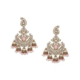 Anvik Gold Plated Kundan Studded Contemporary Drop Earrings image 3