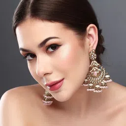 Anvik Gold Plated Kundan Studded Contemporary Drop Earrings image 5