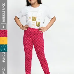 BAESD Girls Pack Of 3 Printed Cotton Churidar-Length Leggings-picture-30