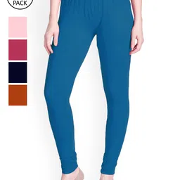 LYRA Women Pack of 5 Solid Churidar Length Leggings-picture-23