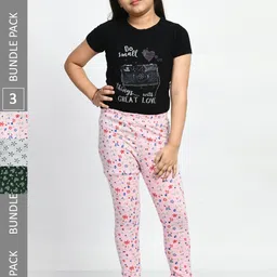 BAESD Girls Pack Of 3 Printed Pure Cotton Super Soft Churidar-Length Leggings-picture-37