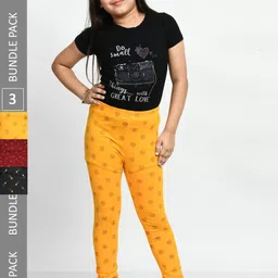 BAESD Girls Pack Of 3 Allover Printed Super Soft Pure Cotton Churidar-Length Leggings-picture-31