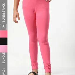 BAESD Girls Pack Of 3 Churidar Length Cotton Lycra Leggings-picture-58