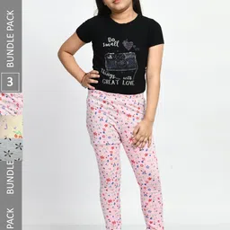 BAESD Girls Pack Of 3 Conversational Printed Pure Cotton Churidar-Length Leggings-picture-34