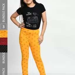BAESD Girls Pack Of 3 Printed Pure Cotton Super Soft Churidar-Length Leggings-picture-18
