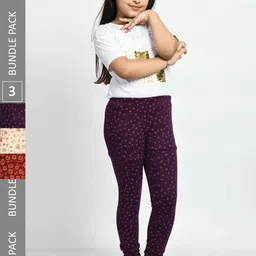 BAESD Girls Pack of 3 Printed Super Soft Pure Cotton Churidar- Length Leggings-picture-34
