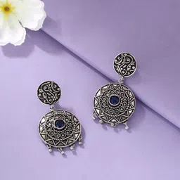 kashwini Silver-Plated & Blue Contemporary Drop Earrings-picture-55