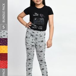 BAESD Girls Pack Of 5 Printed Pure Cotton Super Soft Churidar-Length Leggings-picture-41