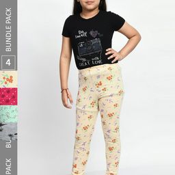 BAESD Girls Pack Of 4 Printed Pure Cotton Churidar-Length Leggings-picture-48