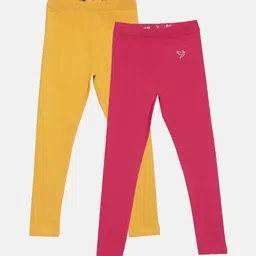 TWIN BIRDS Girls Pack Of 2 Solid Pure Cotton Tailored-Fit Ankle-Length Leggings-picture-34