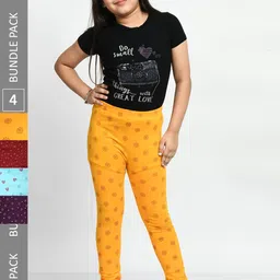 BAESD Girls Pack Of 4 Allover Printed Pure Cotton Churidar-Length Leggings-image-79