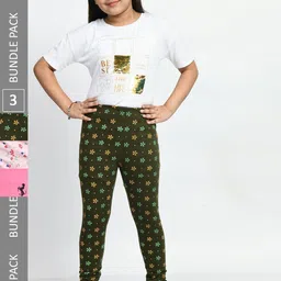 BAESD Girls Pack Of 3 Printed Super Soft Pure Cotton Churidar-Length Leggings-picture-22