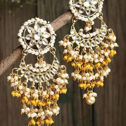 KARATCART Yellow Kundan Studded Contemporary Chandbalis Earrings-picture-29