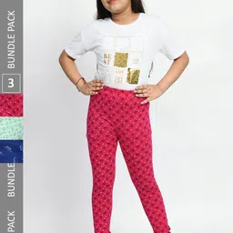 BAESD Girls Pack Of 3 Conversational Printed Pure Cotton Churidar-Length Leggings image 1