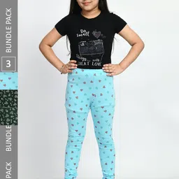 BAESD Girls Pack of 3 Printed Super Soft Pure Cotton Churidar- Length Leggings-picture-35