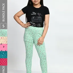 BAESD Girls Pack Of 5 Printed Pure Cotton Churidar Length Leggings-image-70