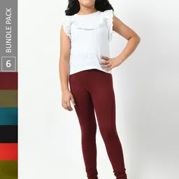 BAESD Girls Pack Of 6 Mid-Rise Churidar-Length Leggings-picture-16