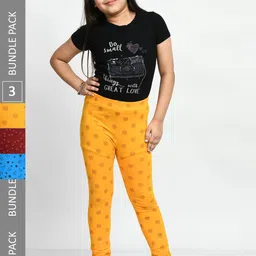 BAESD Girls Pack Of 3 Printed Churidar Length Pure Cotton Leggings-picture-34